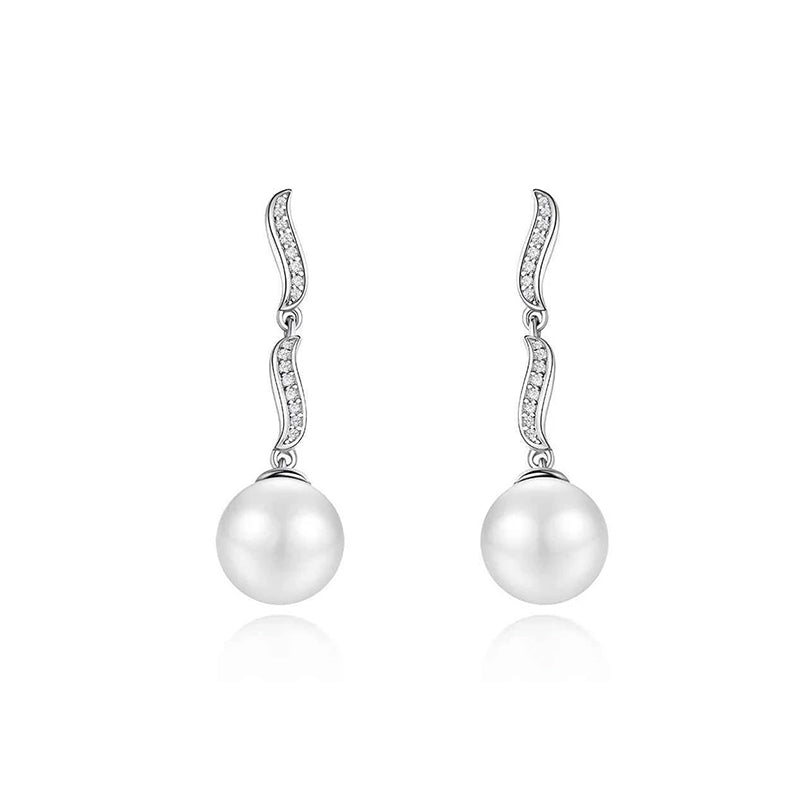 Sterling Silver Ripple Dangle Pearl Earrings