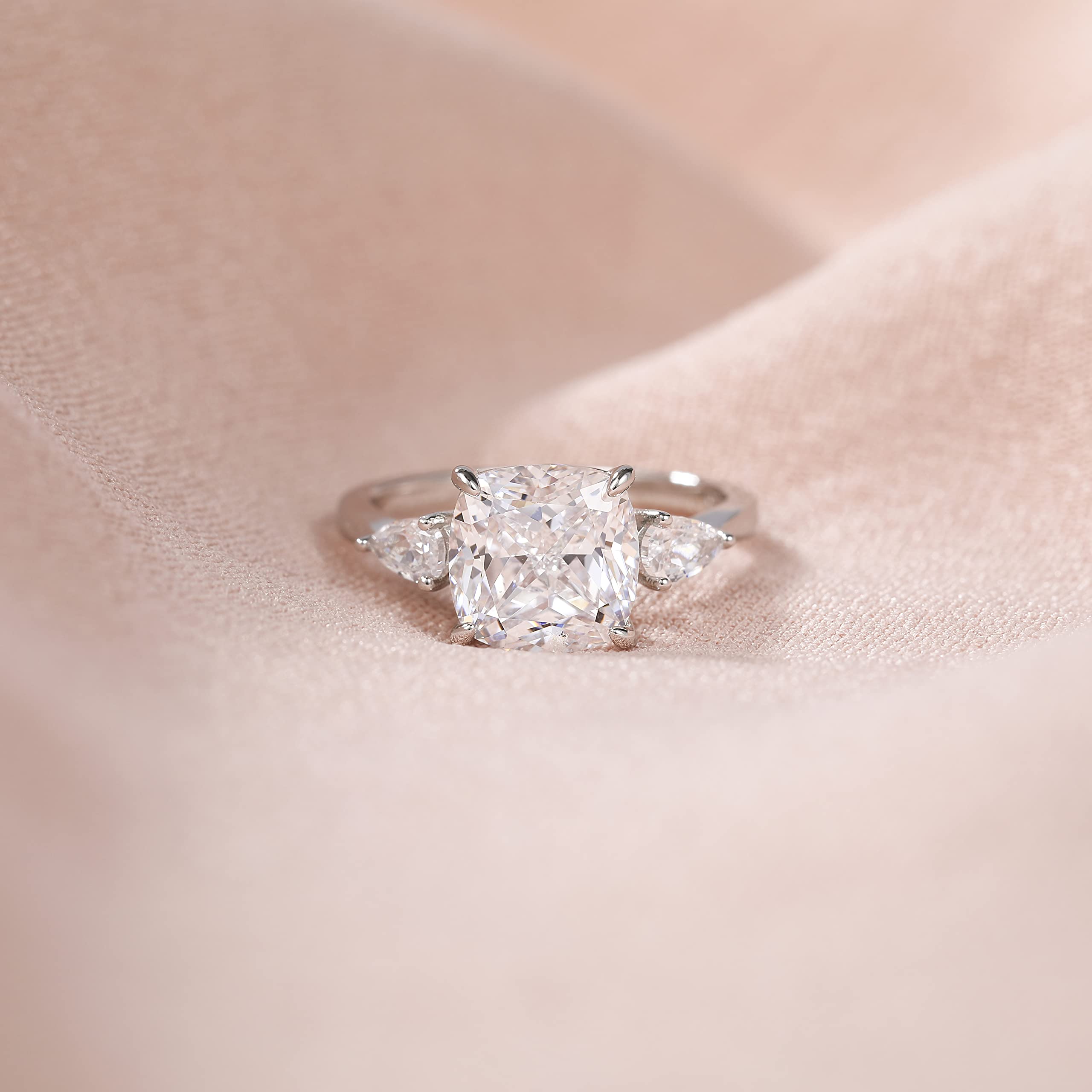 fake diamond ring, cz rings, 3 stone radiant rings, cubic zirconia wedding rings, sterling silver ring, travel ring
