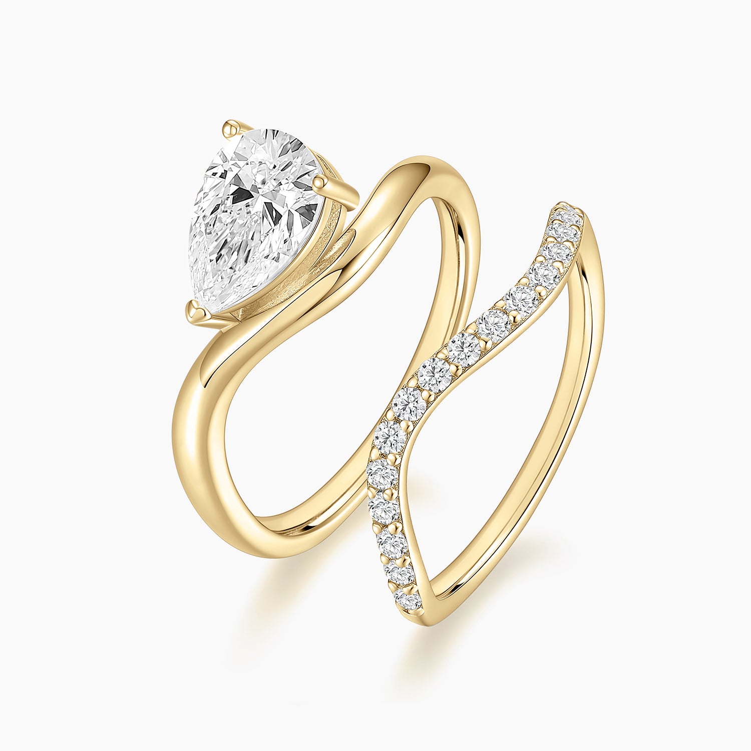 fake bridal set rings, curved engagement rings, curved band, pear engagement rings, pear cut, cubic zirconia rings, cubic zirconia usa, travel rings, fake diamond rings, cz rings, affordable jewelry, gold engagement rings