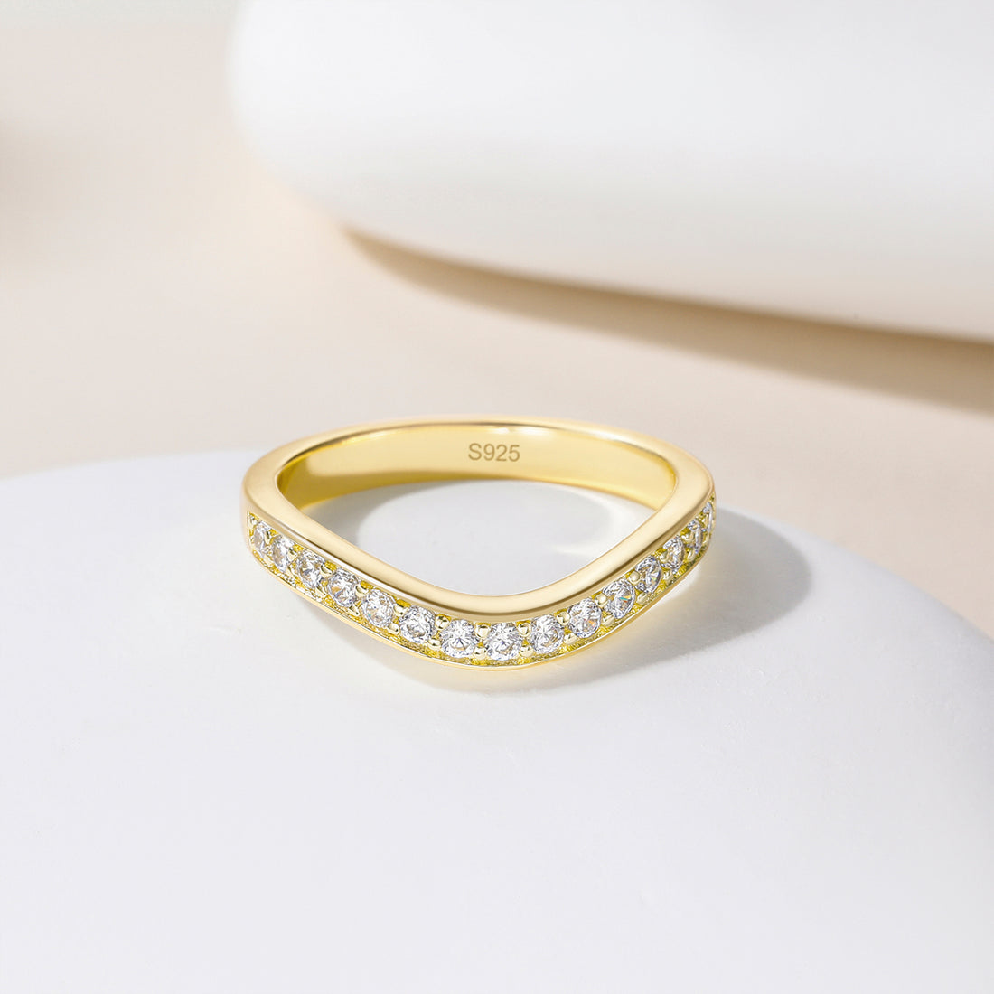 cubic zirconia rings, curved band, curved engagement rings, gold wedding band, fake diamond rings, travel ring, stackable ring, half eternity wedding band, affordable jewelry
