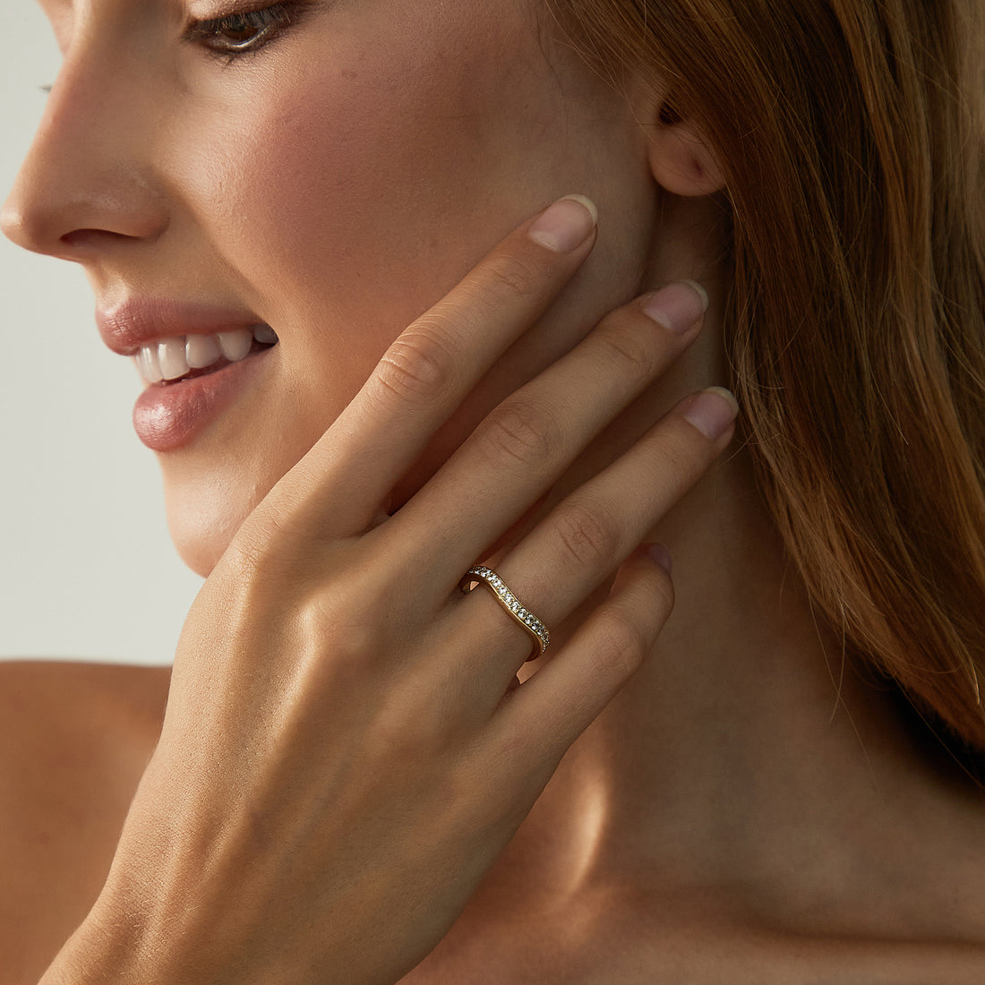 cubic zirconia rings, curved band, curved engagement rings, gold wedding band, fake diamond rings, travel ring, stackable ring, half eternity wedding band, affordable jewelry