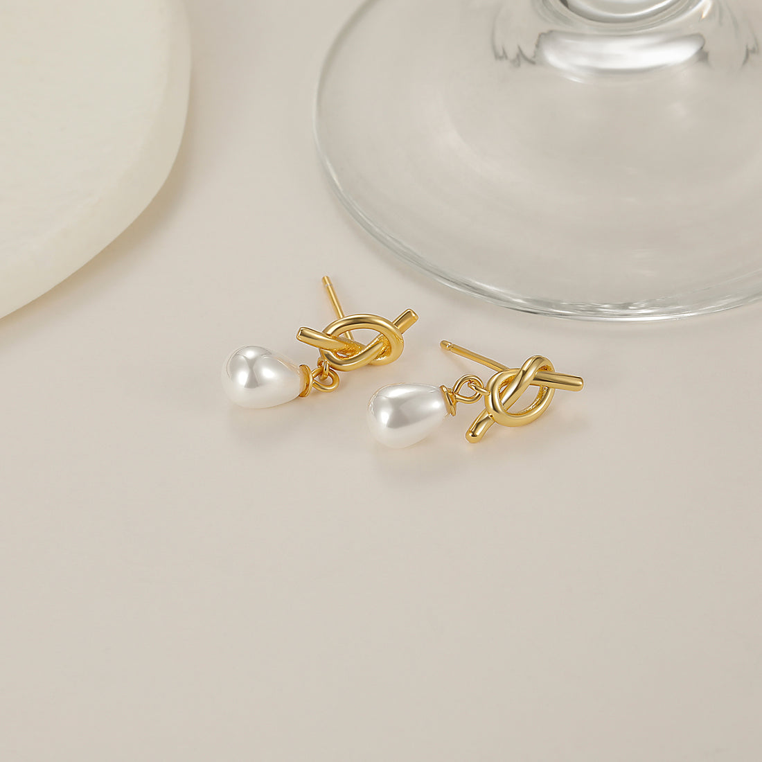 14K Gold Plated Knotted Pearl Earrings