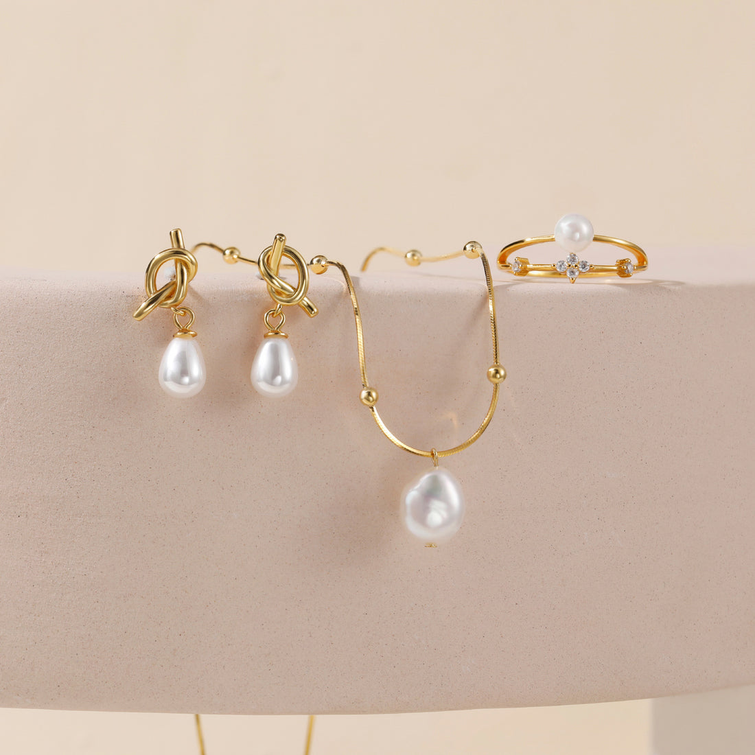 14K Gold Plated Knotted Pearl Earrings