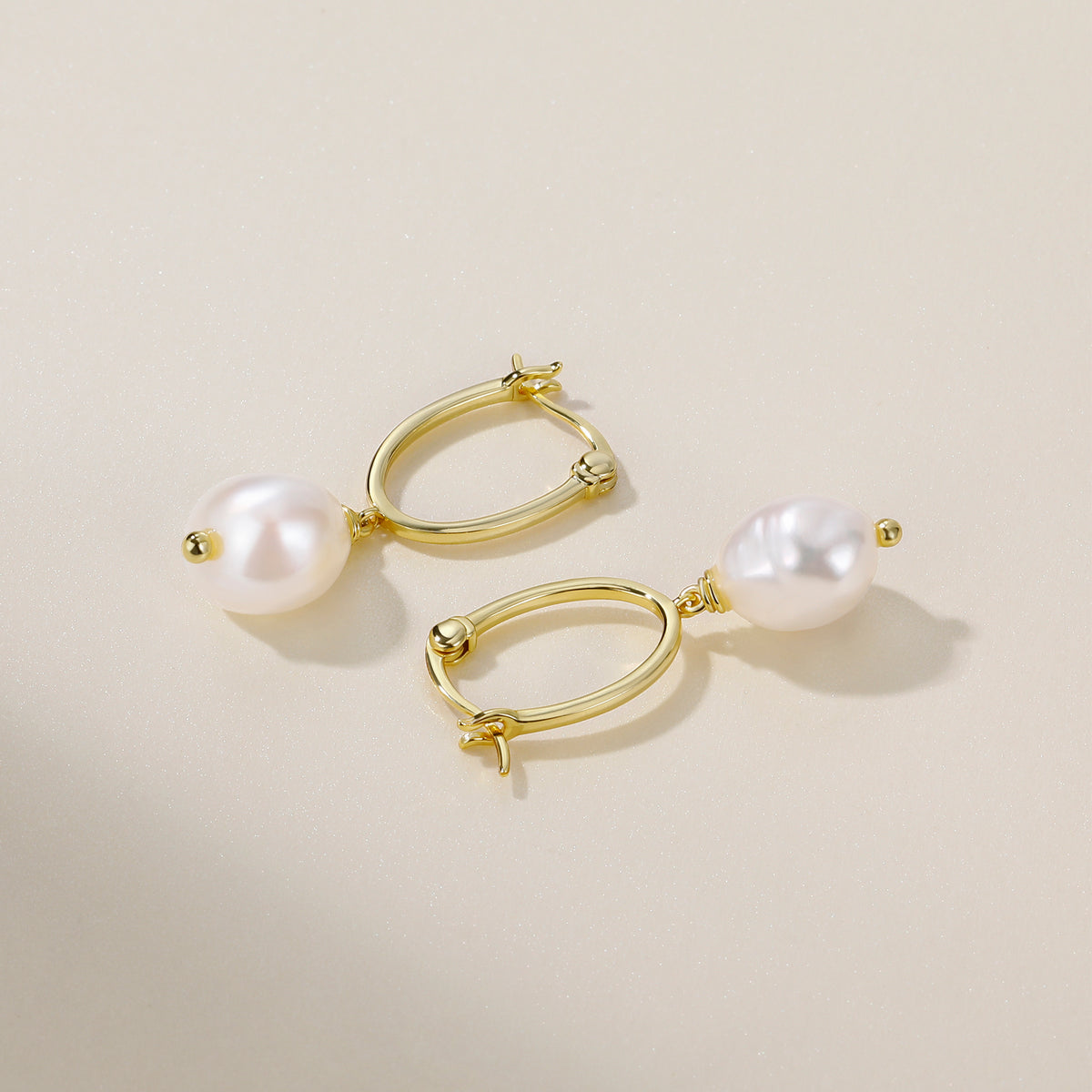 Soft Luster Organic Baroque Pearl Drop Hoop Earrings
