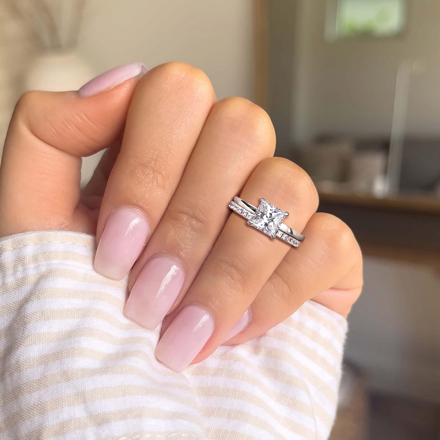 fake bridal set rings, princess cut ring, travel ring sets, cheap wedding ring sets, silver cz ring, stackable ring, half eternity ring, cubic zirconia ring