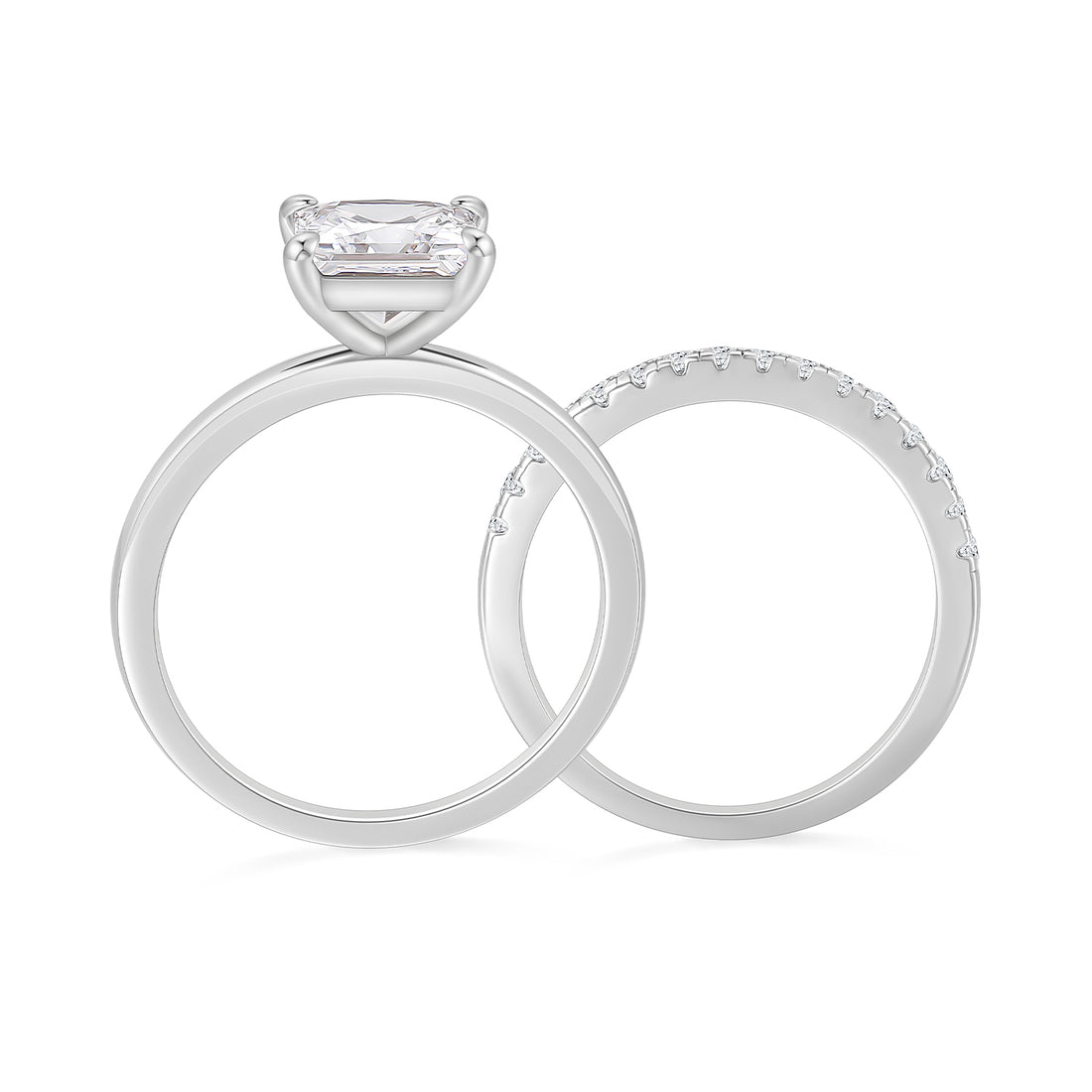fake bridal set rings, princess cut ring, travel ring under $50, cheap wedding ring sets, silver cz ring, stackable ring, half eternity ring, affordable jewelry