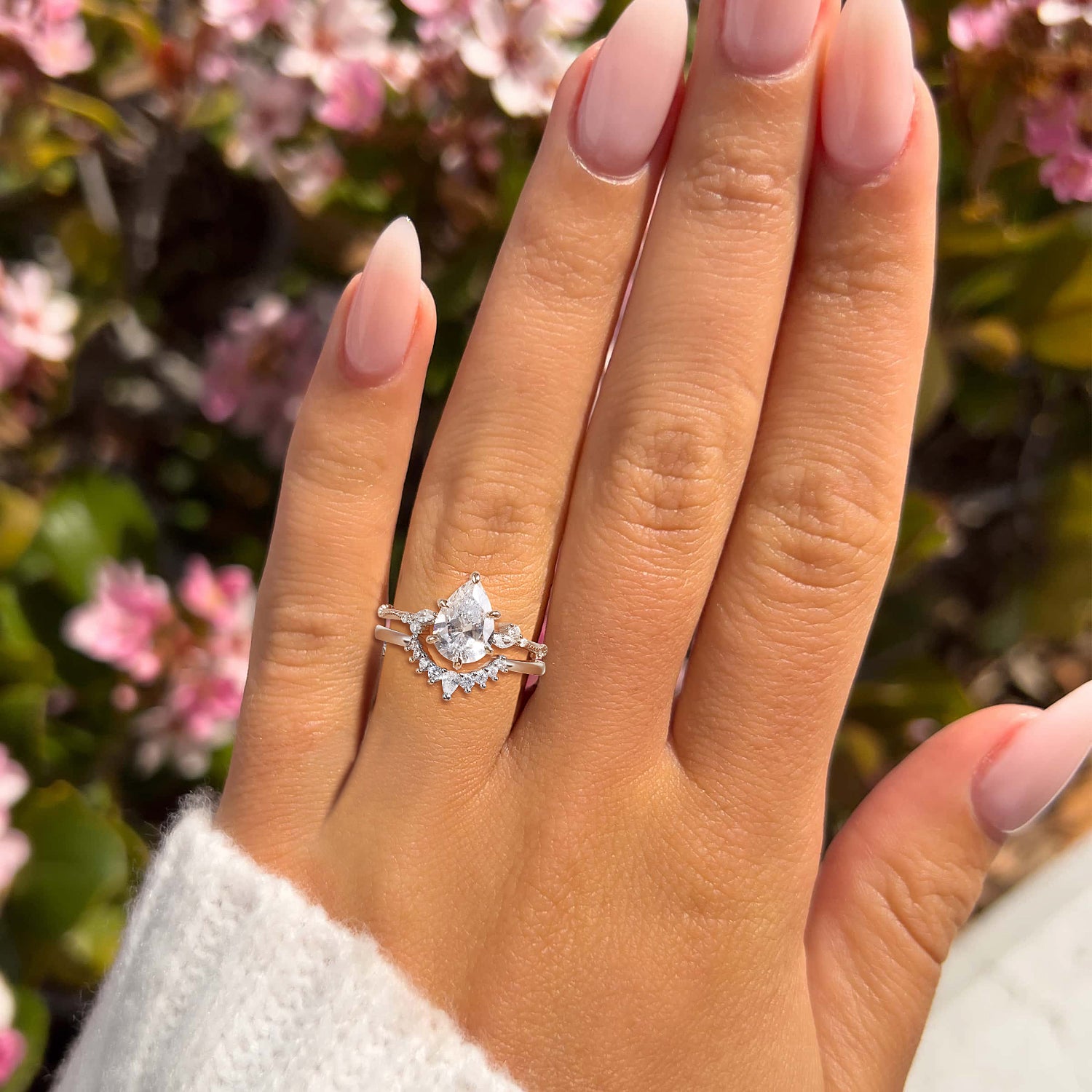 cheap wedding ring sets, cz ring, cz engagement rings, cubic zirconia engagement rings, crown ring, pear engagement ring, fake bridal set rings, stackable ring