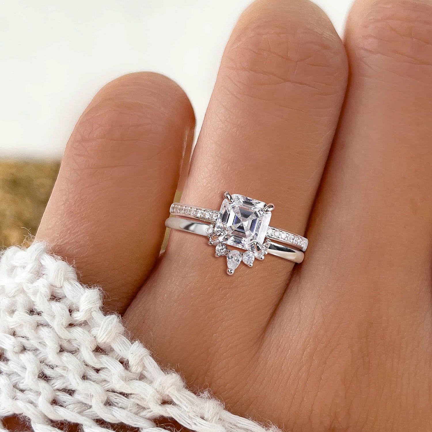 stackable ring, asscher cut ring, cubic zirconia ring, sterling silver ring, silver wedding rings, cheap cubic zirconia ring, fake bridal set rings