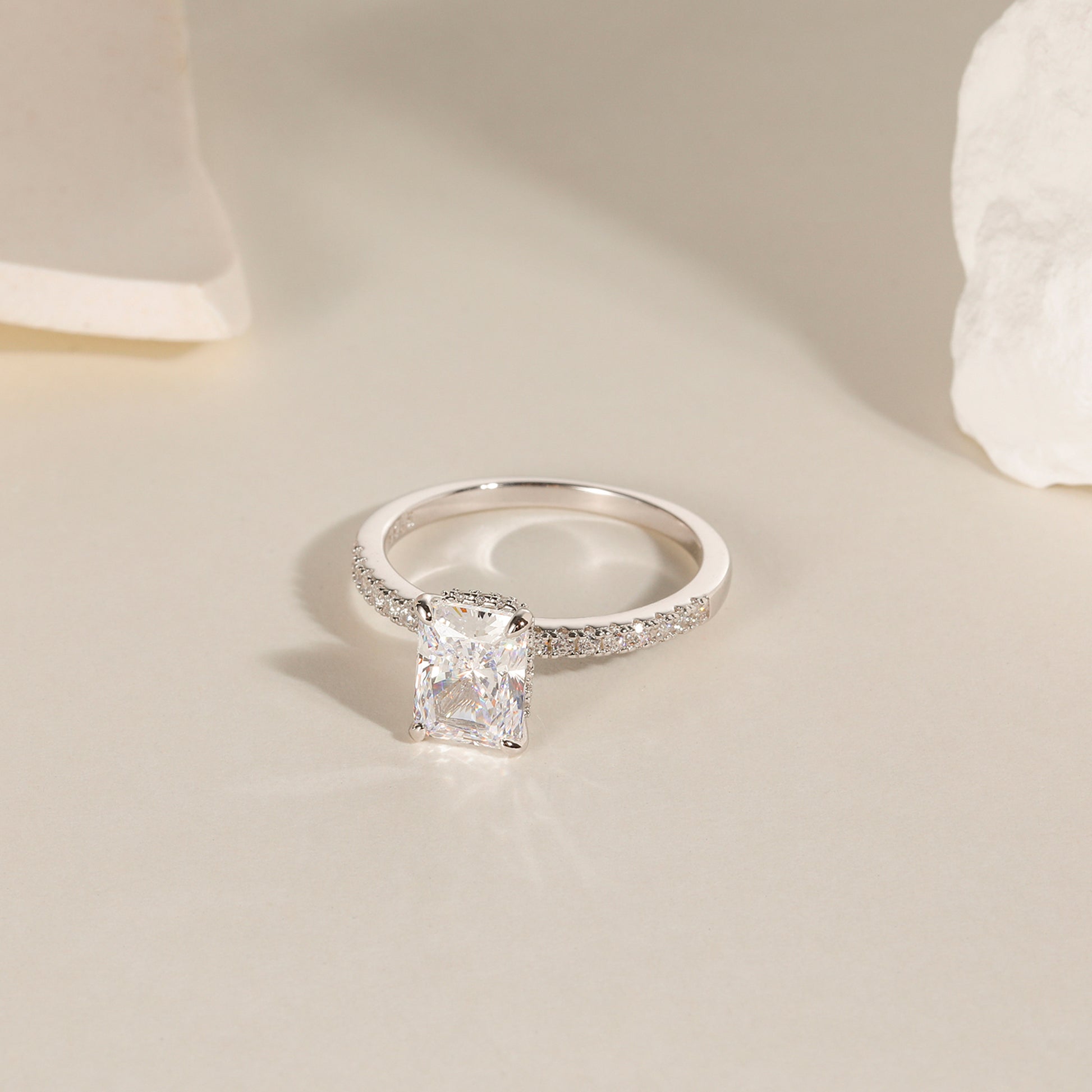 radiant cut ring, sterling silver rings for women, affordable wedding rings, cubic zirconia ring, 2ct ring, sterling silver cubic zirconia rings, travel ring, cheap rings, inexpensive promise ring, cz engagement rings, silver engagement rings, travel rings