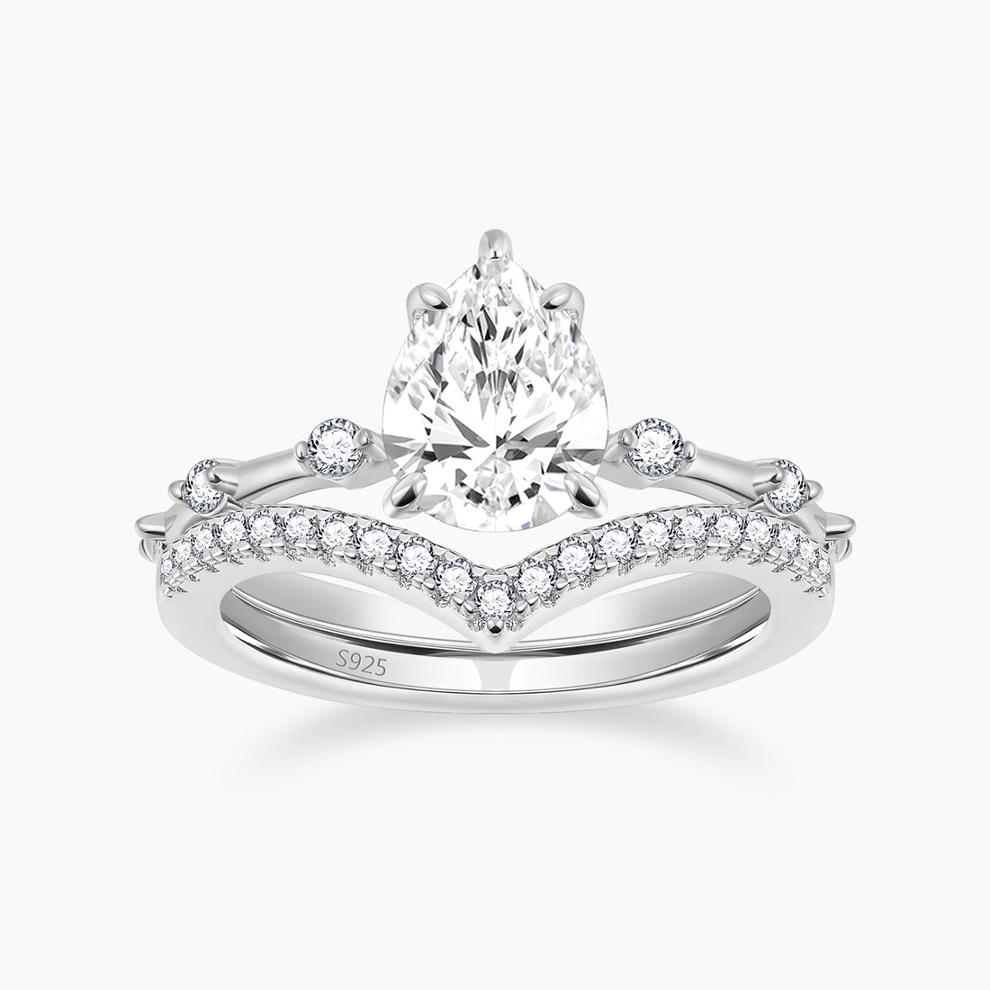 cheap wedding ring sets, pear cut ring, cubic zirconia ring, affordable wedding ring sets, cheap engagement rings, sterling silver rings for women, fake bridal set rings