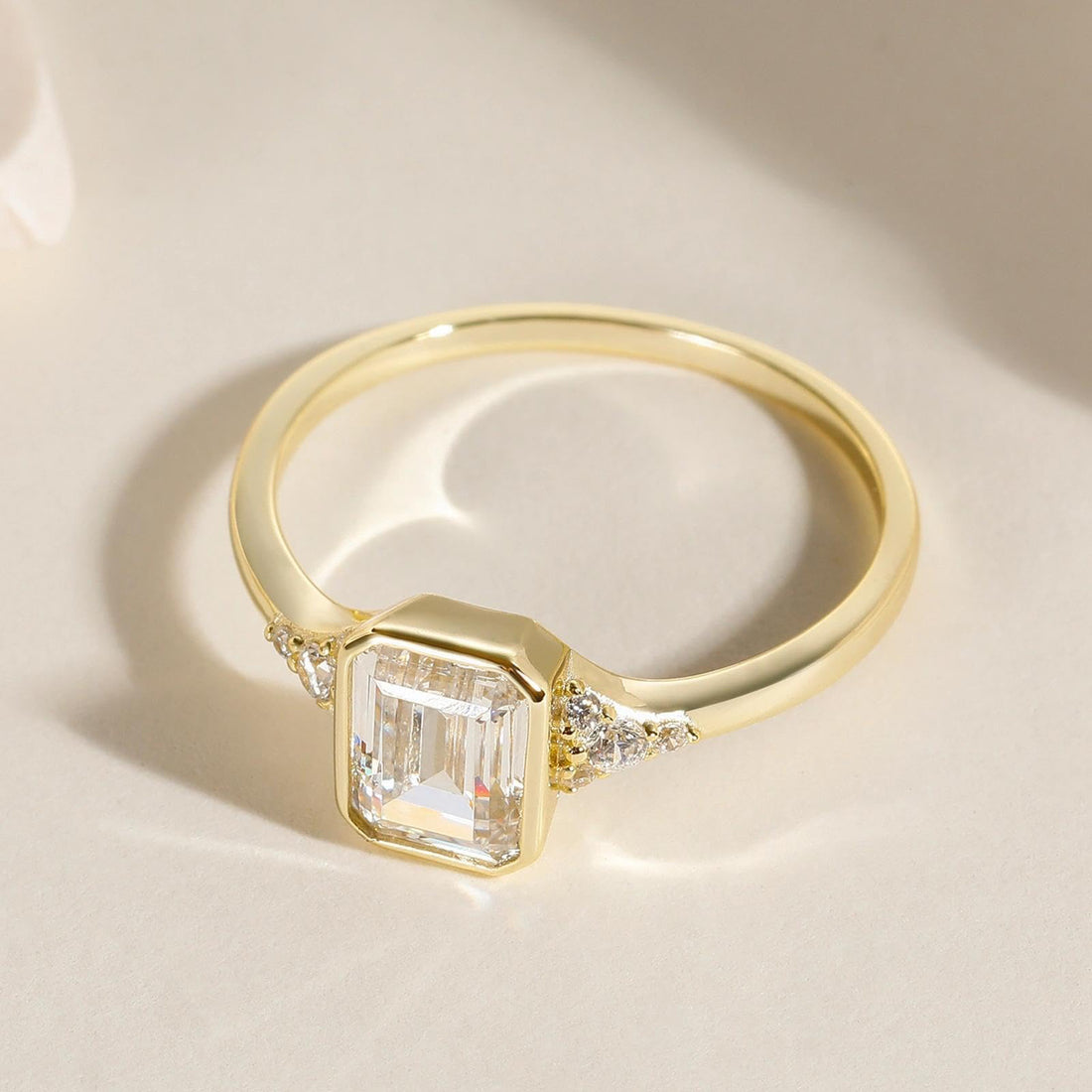 2CT Emerald Cut Cubic Zirconia Bezel Promise Ring