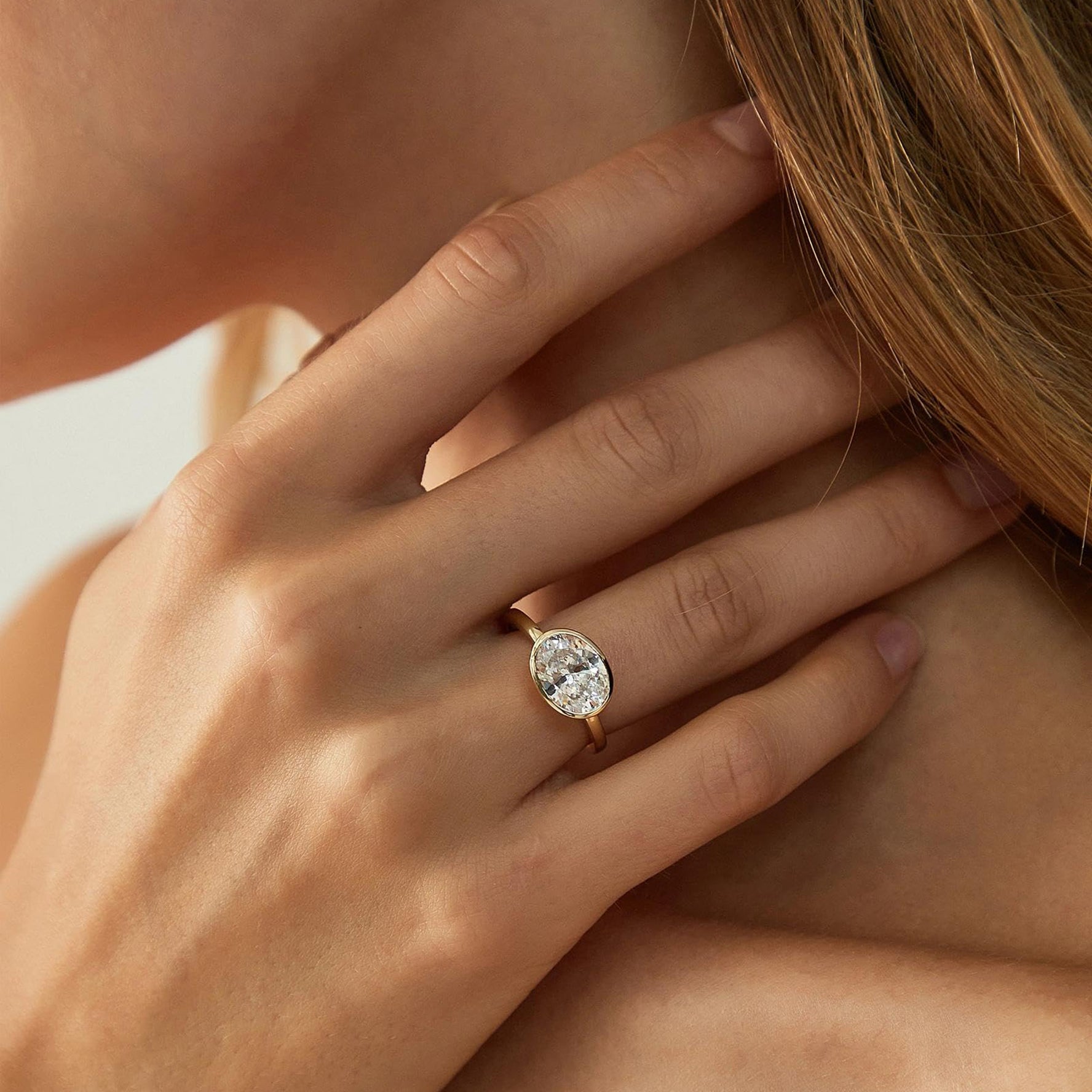 3CT Oval Cut East West Bezel Solitaire Engagement Ring