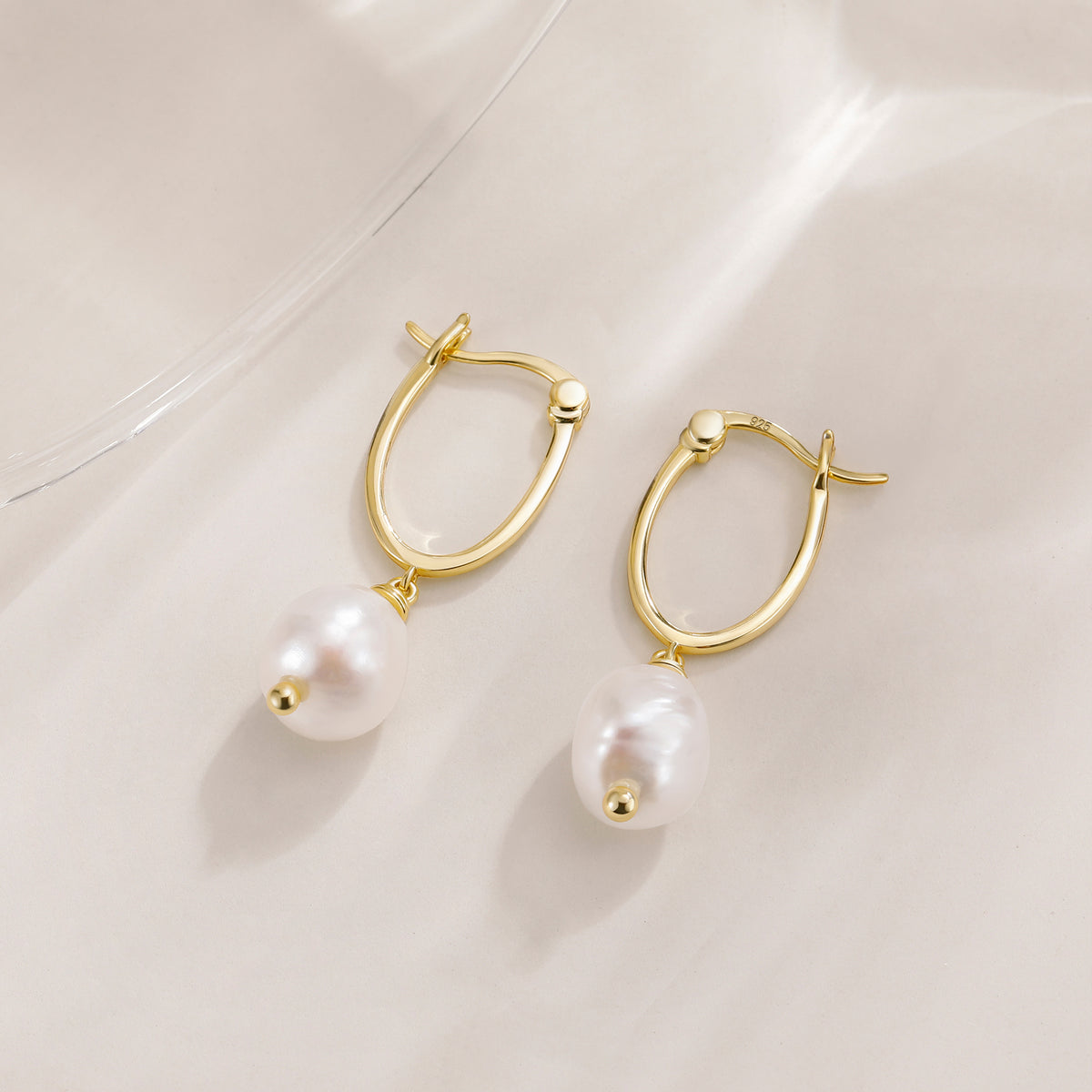 Soft Luster Organic Baroque Pearl Drop Hoop Earrings