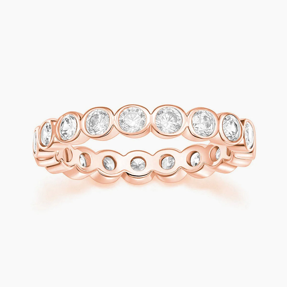 rose gold band rings, wedding band for women, round cut eternity ring