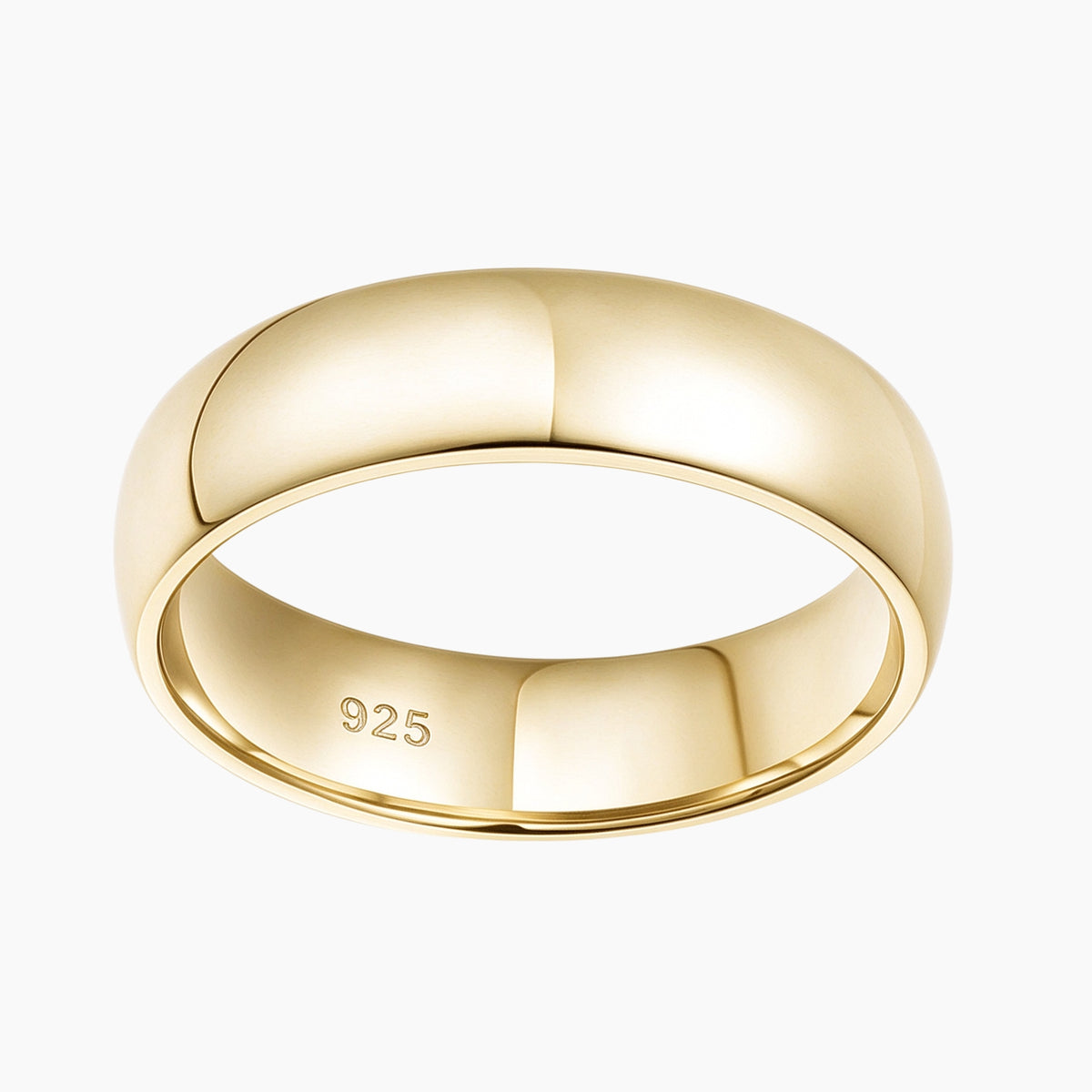 Fede nuziale da uomo a cupola pura in argento sterling da 6 mm