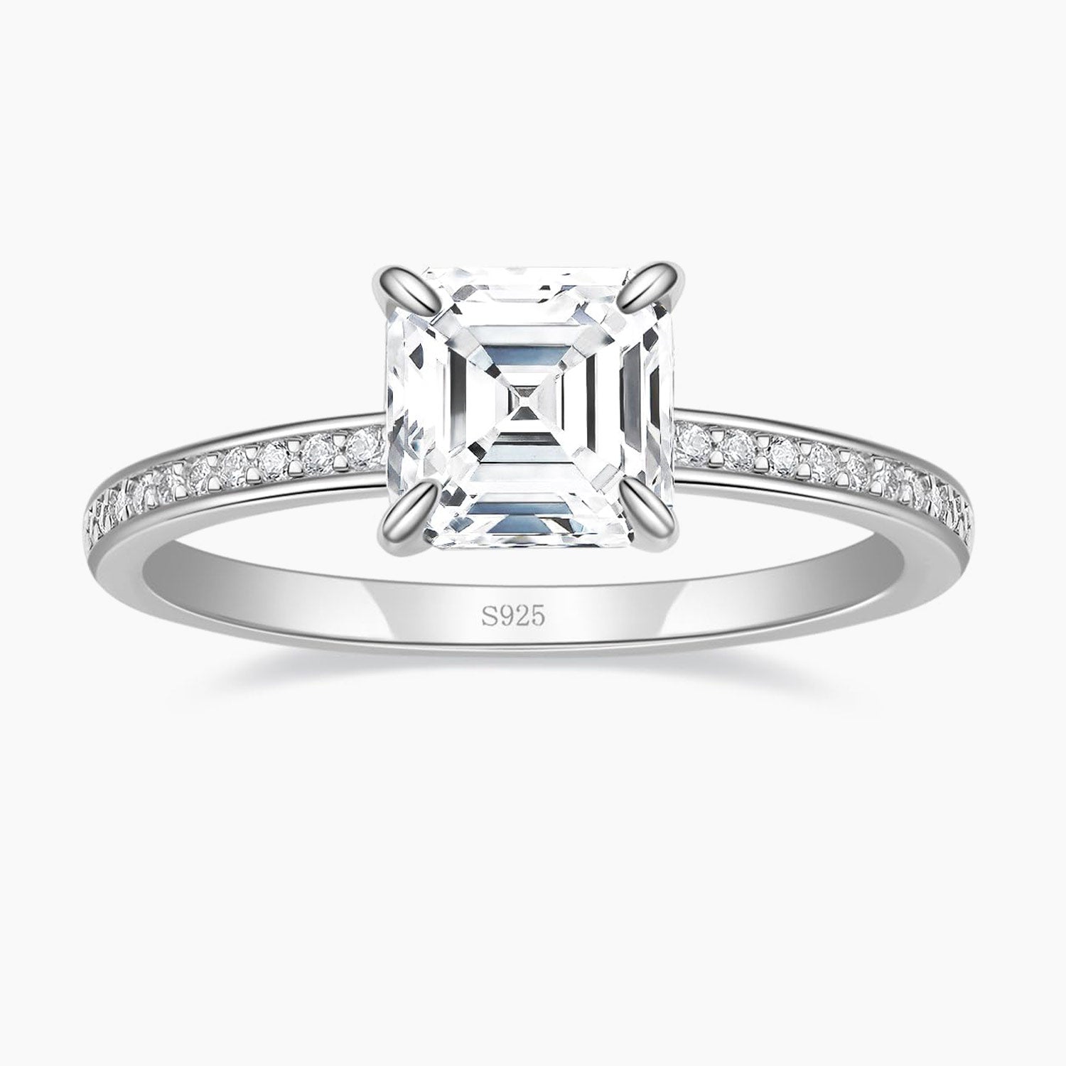 asscher cut ring, cubic zirconia ring, sterling silver ring, cubic zirconia engagement ring, affordable jewelry, travel ring, CZ Stones