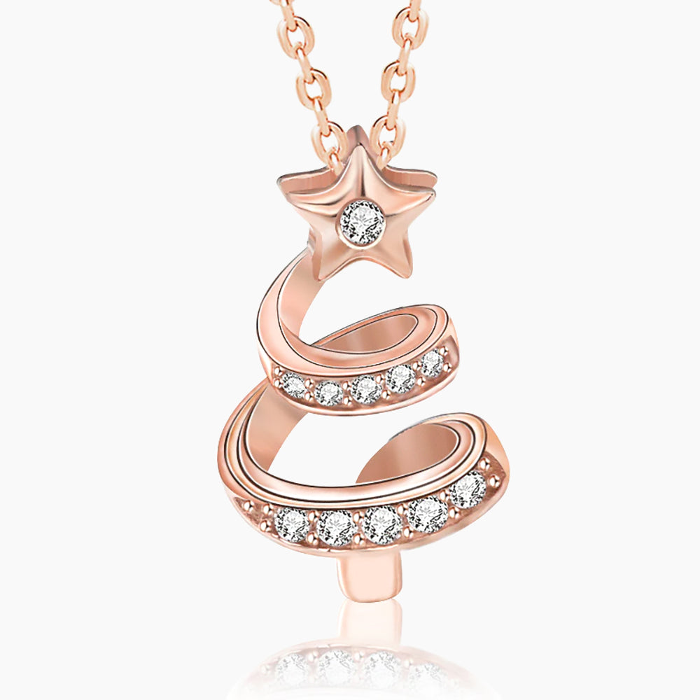 rose gold, Christmas tree necklace, cubic zirconia stone