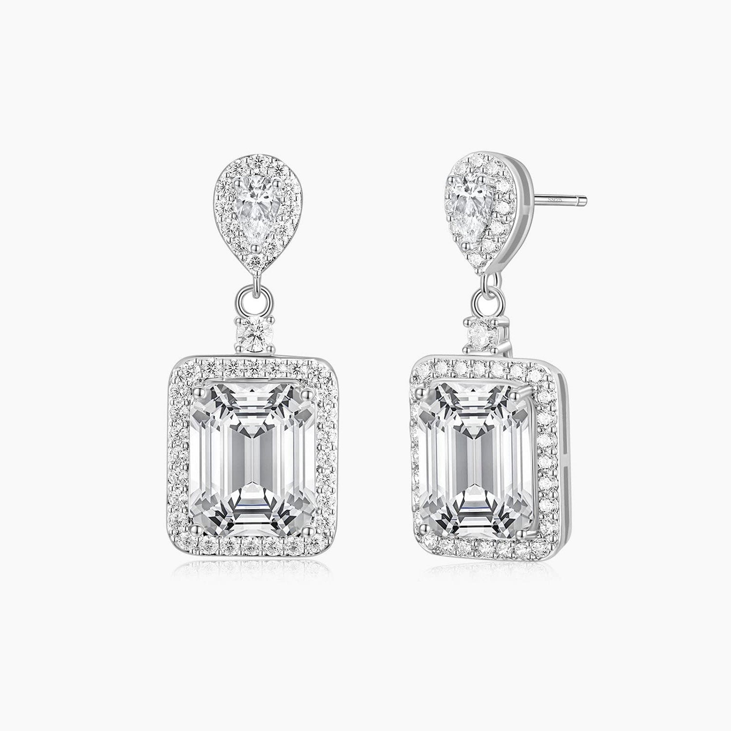 emerald cut, bridal earrings, wedding earrings, cubic zirconia earrings studs, statement earrings