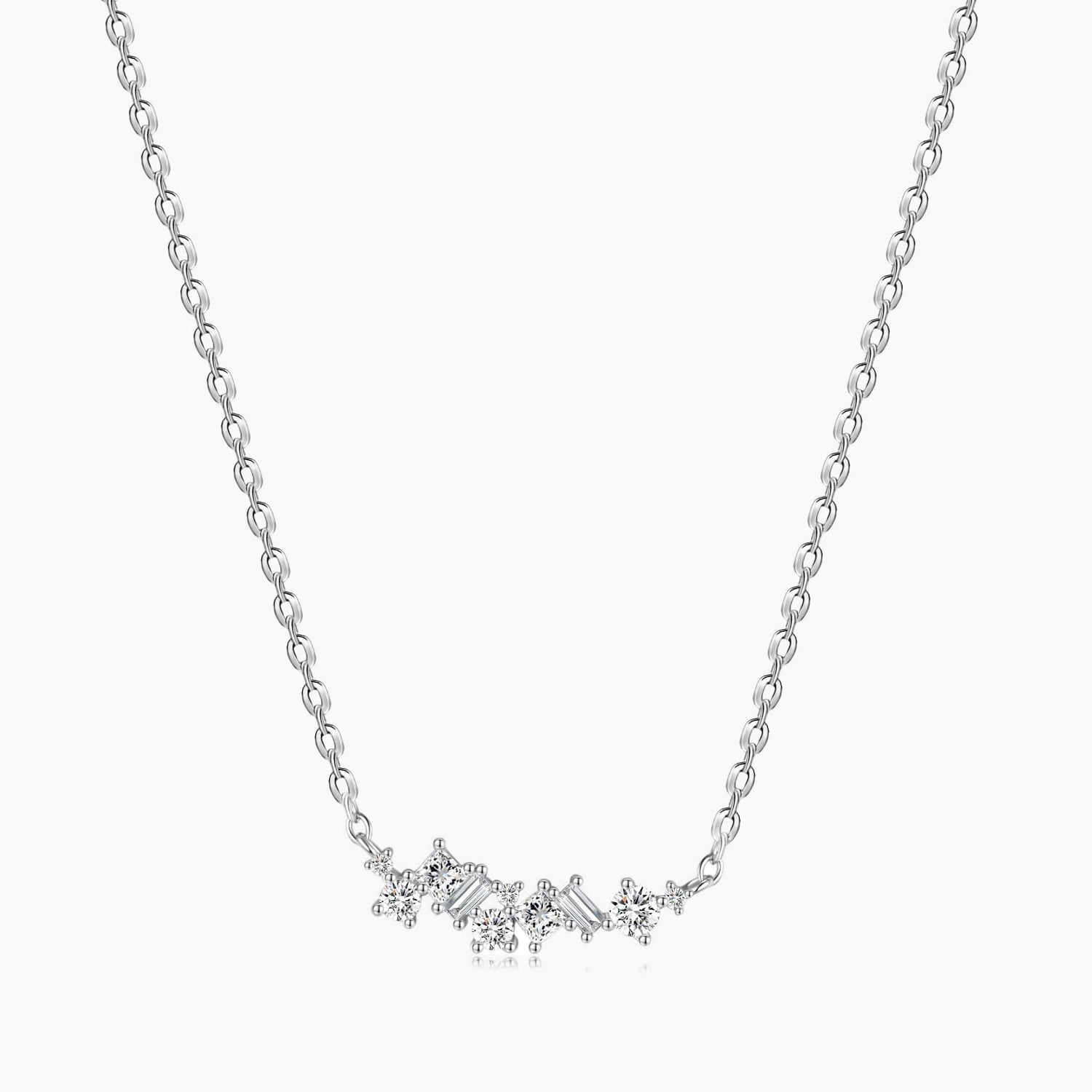 danity necklace, cluster necklace, cubic zirconia necklace, silver necklace