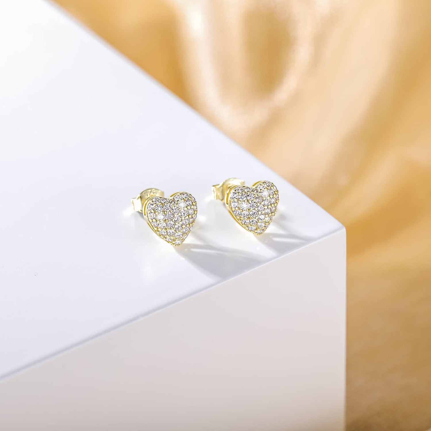 heart earrings, heart cut, minimalist studs, Pavé, sterling silver earrings