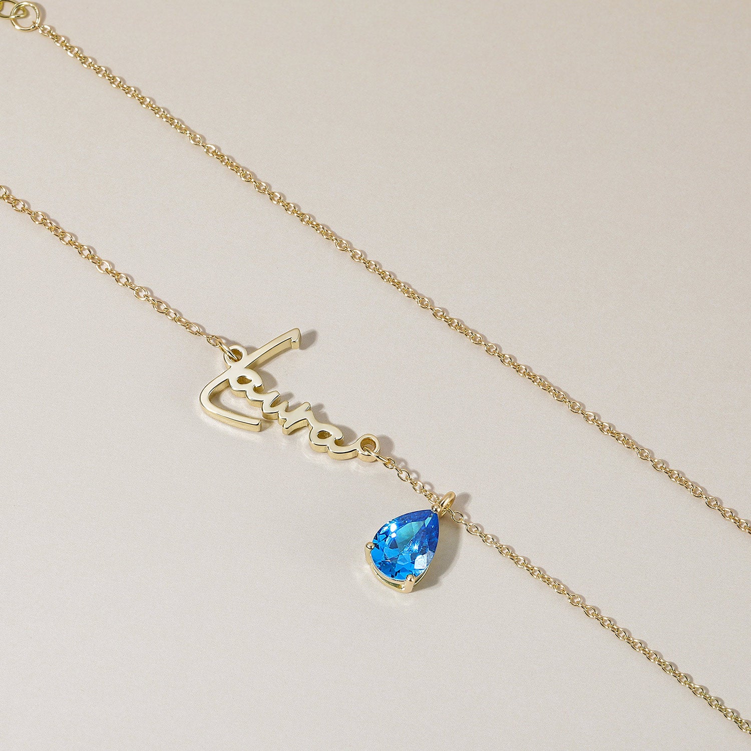 Gold Plated, Birthstone Necklace, Layered Necklace, Personalized Necklace, Delicate Necklace, Name Necklace, Affordable Jewelry, Pear Cut