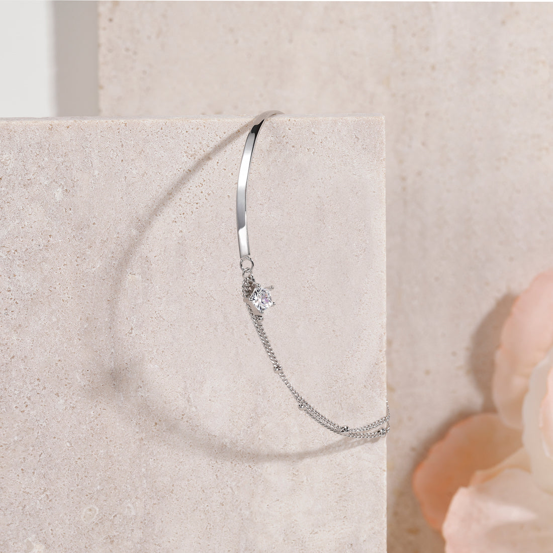 Sterling Silver Half-Beaded Bracelet with Spirit Star Zirconia