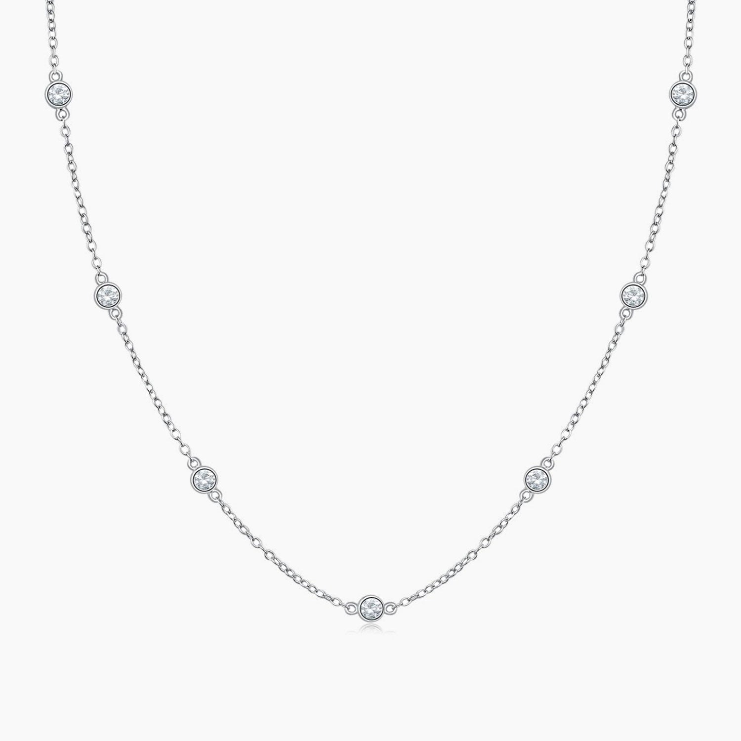 multi, station necklace, layered necklace, cz necklace, dainty necklace, sterling silver necklaces, cz stones