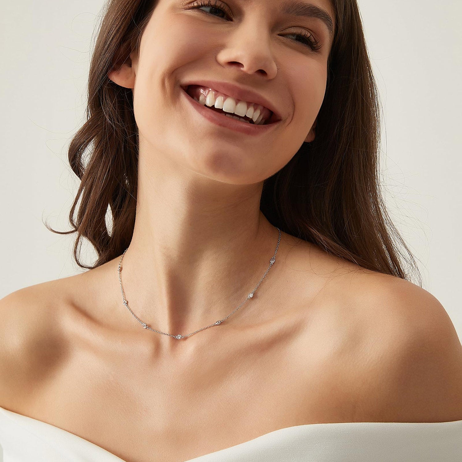 multi, station necklace, layered necklace, cz necklace, dainty necklace, sterling silver necklaces, cz stones