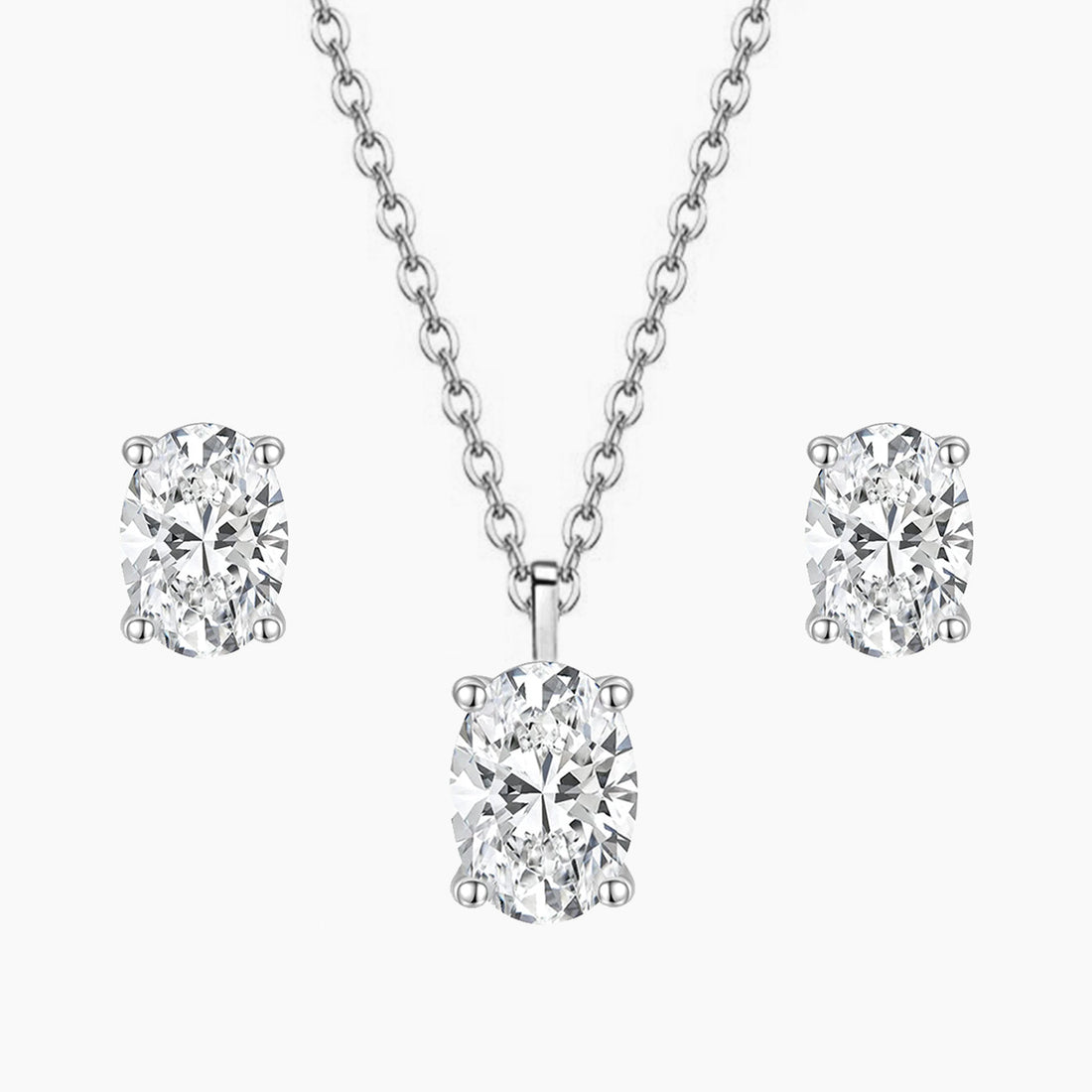bridal set, stud earrings, solitaire necklace for women, sterling silver necklace, silver gemstone necklace, cubic zirconia necklace, cz necklace, dainty necklace, oval cut, necklace and earrings set, sets bridal jewelry, wedding jewelry sets, affordable wedding ring set, wedding jewelry sets for bride