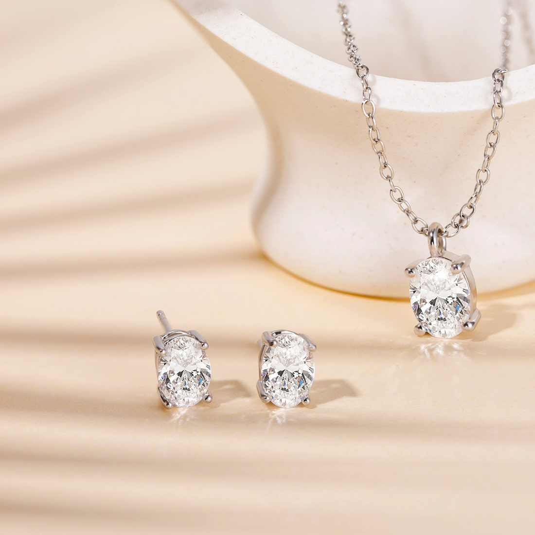 necklace and earrings set, bridal set, stud earrings, solitaire necklace for women, sterling silver necklace, silver gemstone necklace, cubic zirconia necklace, cz necklace, dainty necklace, oval cut, necklace and earrings set, sets bridal jewelry, wedding jewelry sets, affordable wedding ring set, wedding jewelry sets for bride