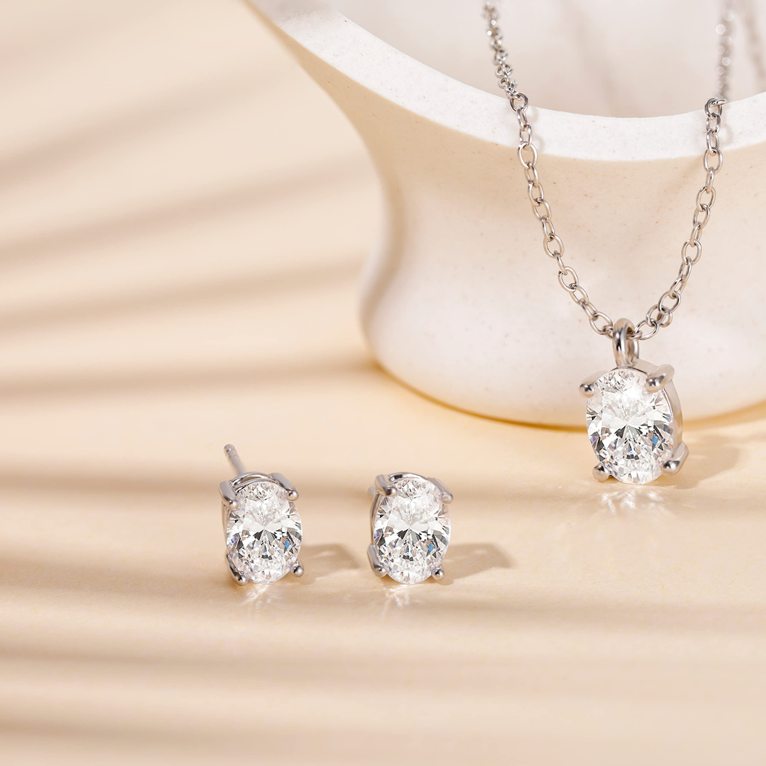 necklace and earrings set, bridal set, stud earrings, solitaire necklace for women, sterling silver necklace, silver gemstone necklace, cubic zirconia necklace, cz necklace, dainty necklace, oval cut, necklace and earrings set, sets bridal jewelry, wedding jewelry sets, affordable wedding ring set, wedding jewelry sets for bride
