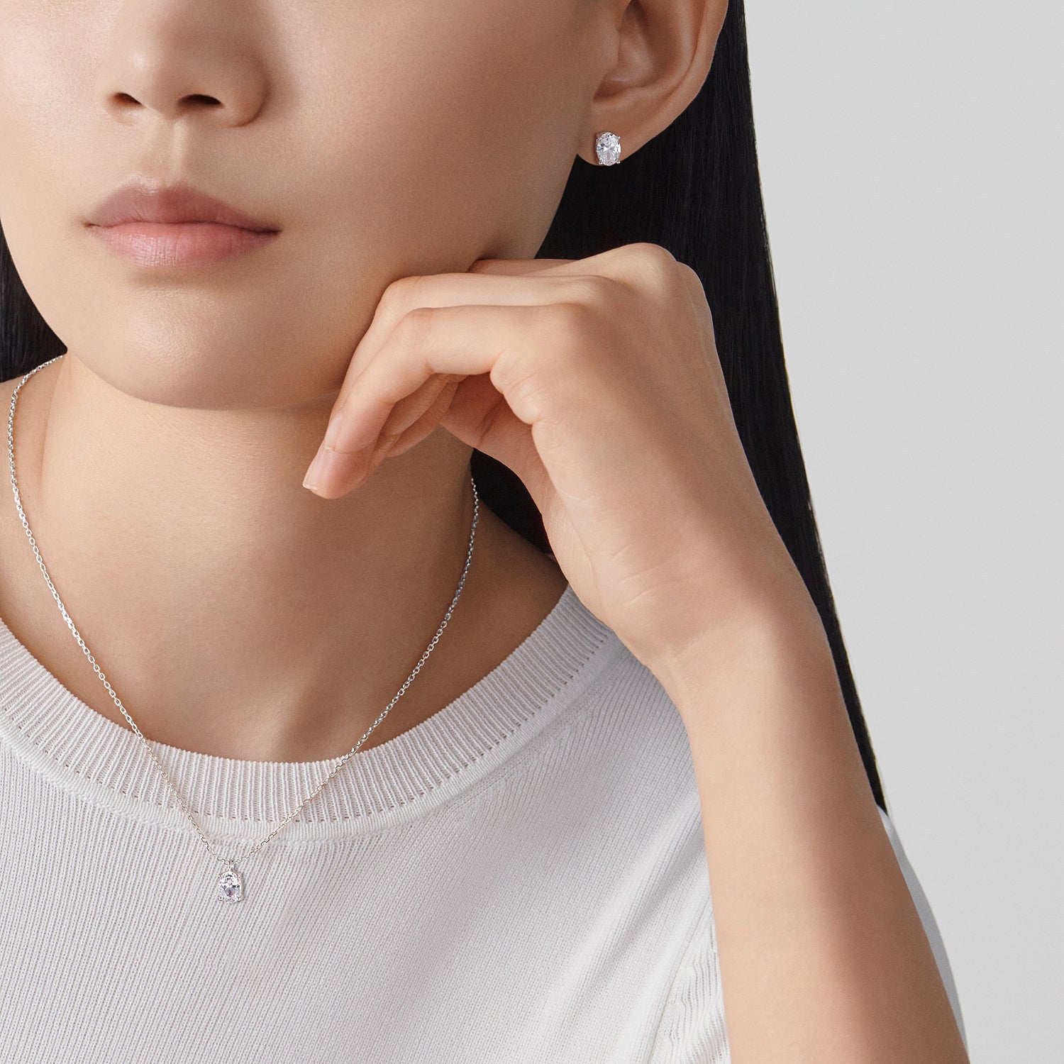 bridal set, stud earrings, solitaire necklace for women, sterling silver necklace, silver gemstone necklace, cubic zirconia necklace, cz necklace, dainty necklace, oval cut, necklace and earrings set, sets bridal jewelry, wedding jewelry sets, affordable wedding ring set, wedding jewelry sets for bride