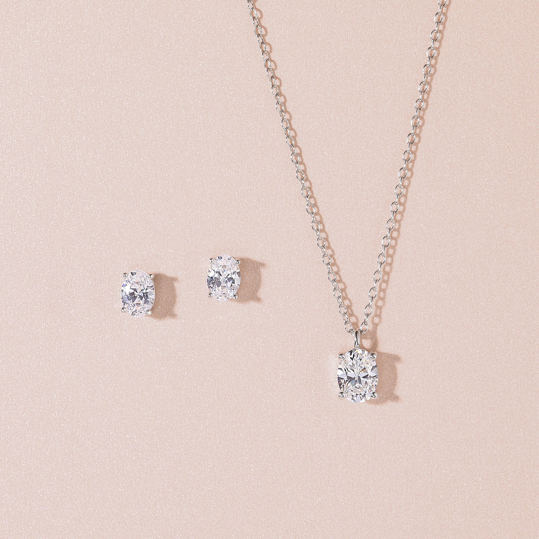 bridal set, stud earrings, solitaire necklace for women, sterling silver necklace, silver gemstone necklace, cubic zirconia necklace, cz necklace, dainty necklace, oval cut, necklace and earrings set, sets bridal jewelry, wedding jewelry sets, affordable wedding ring set, wedding jewelry sets for bride