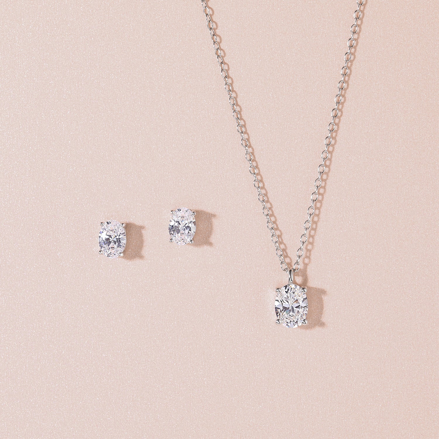 bridal set, stud earrings, solitaire necklace for women, sterling silver necklace, silver gemstone necklace, cubic zirconia necklace, cz necklace, dainty necklace, oval cut, necklace and earrings set, sets bridal jewelry, wedding jewelry sets, affordable wedding ring set, wedding jewelry sets for bride