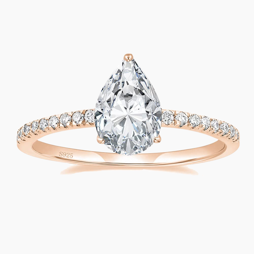 pear cut engagement rings, s925 pear shape rings, pear ring for women, cheap wedding rings under $50, cubic zirconia pear ring, rose gold pear ring