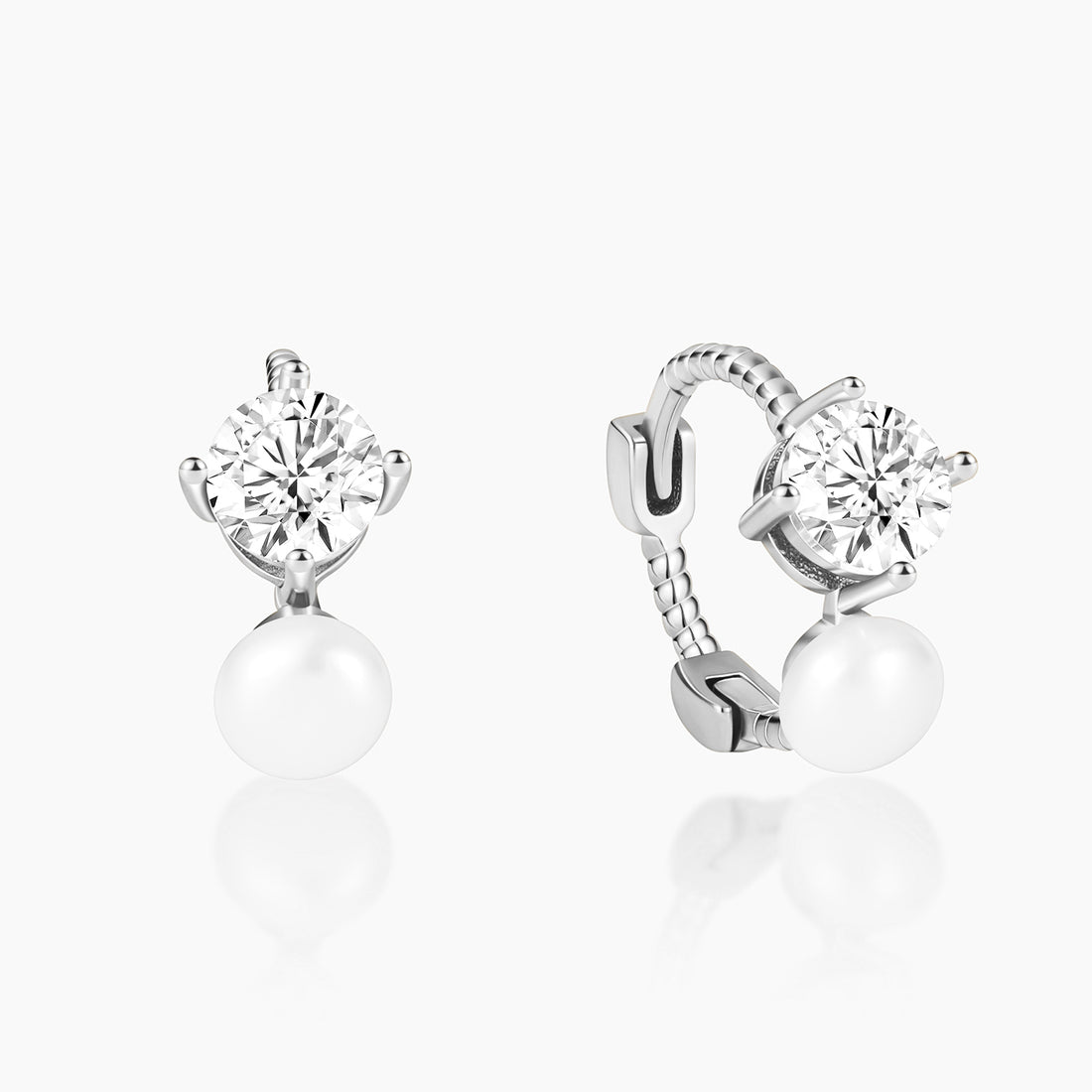 Pearl CZ Huggies Earring in Sterling Silver