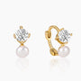 gold pearl earrings, huggies earrings, cz earring, pearl wedding earrings