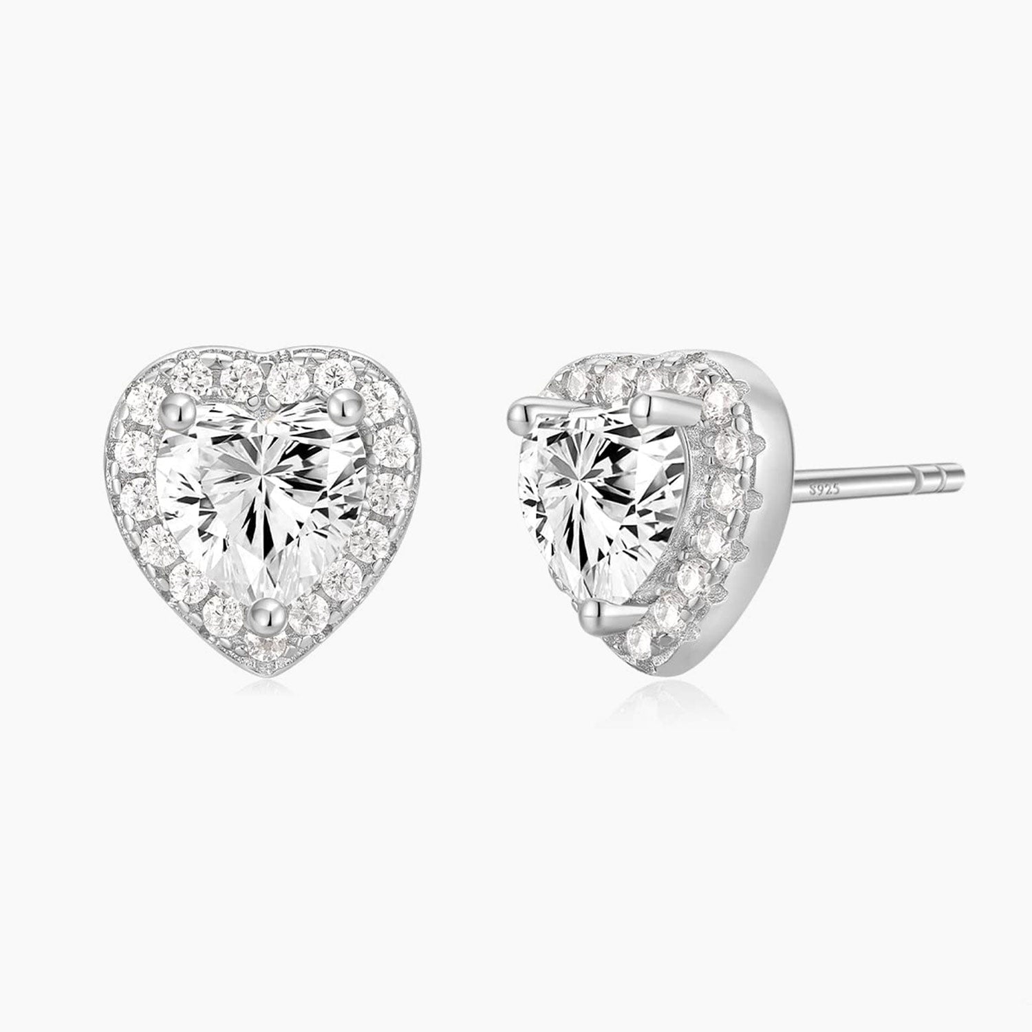 heart earrings, heart cut, cz stones, stud earrings