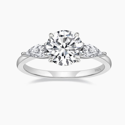 three stone ring, s925 round cut wedding ring, cubic zirconia rings for women, affordable silver engagement rings