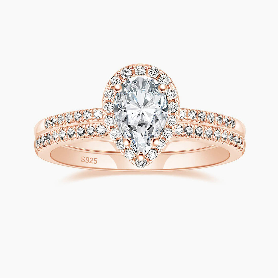 tear drop set rings, s925 ring sets, 2ct wedding rings for women, rose gold tear drop rings, s925 cz ring, cubic zirconia ring under $50