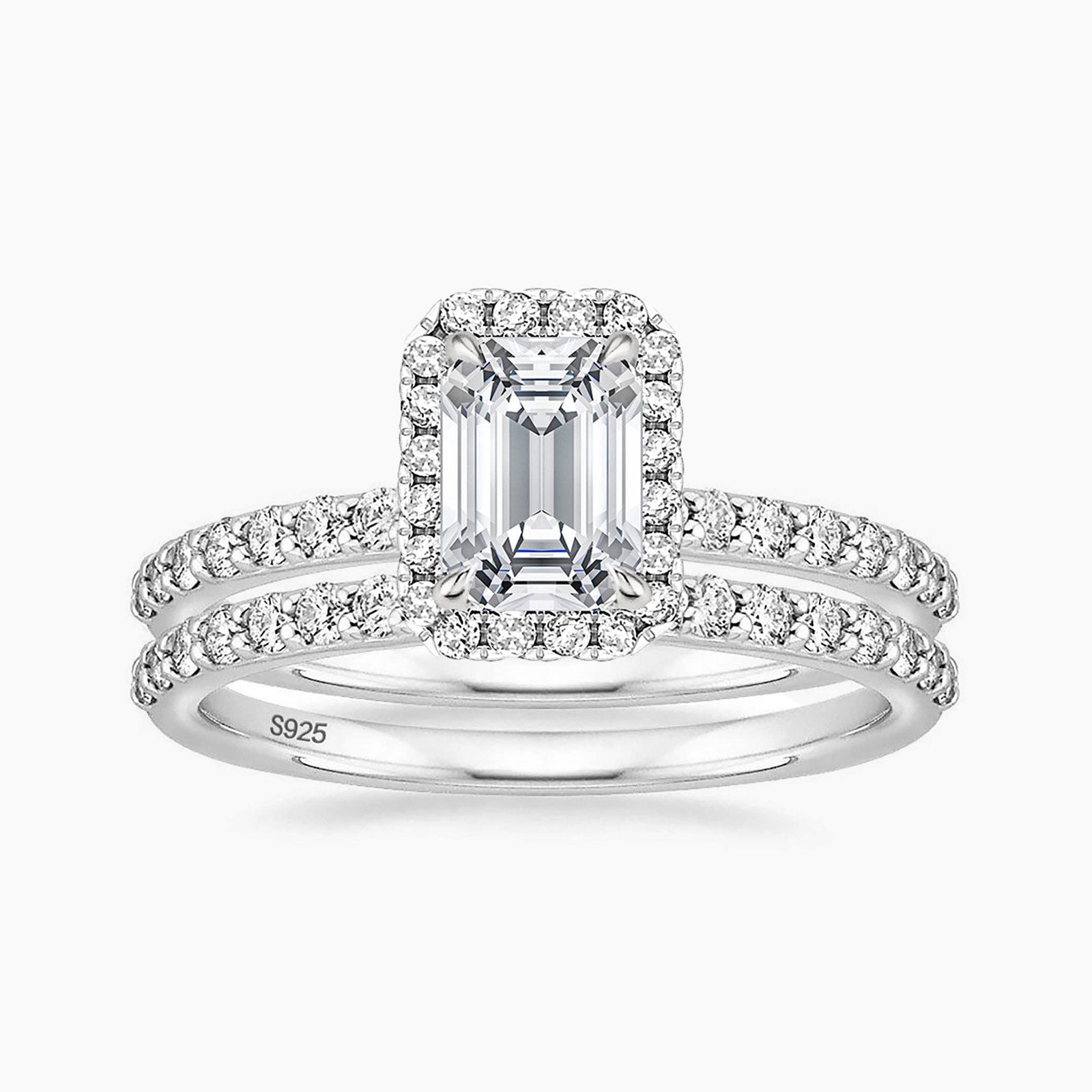 s925 silvers set, emerald cut rings, 2ct rings for wedding, 2ct rings for women, gold plated rings, stuuning cz ring, eternity ring