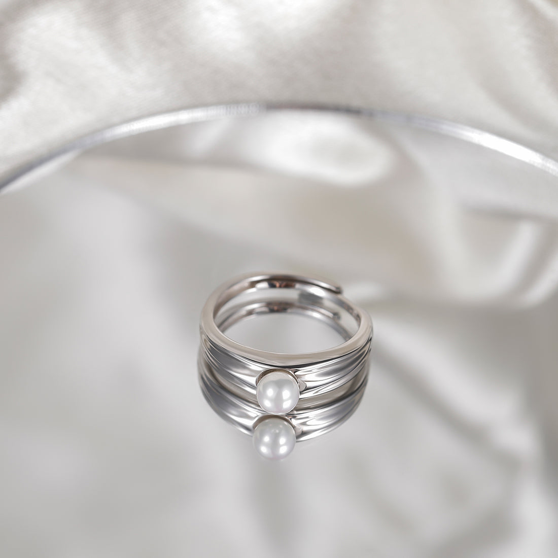 Sterling Silver Wide Band Pearl Ring