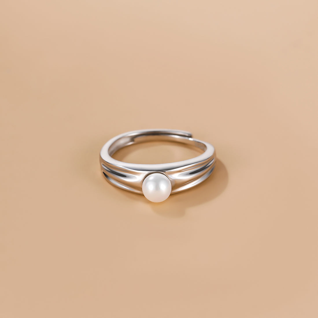 Sterling Silver Wide Band Pearl Ring