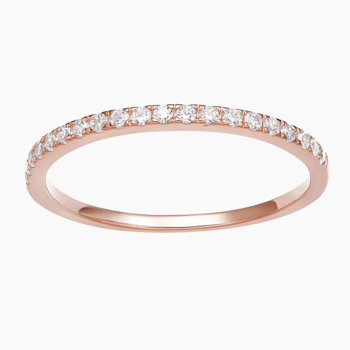 rose gold wedding band, eamti ring, eamti, classic wedding rings, quality engagement rings, half eternity ring, cz engagement ring, fake diamond ring, stackable ring, travel ring