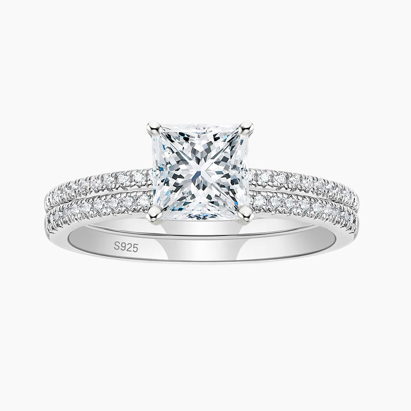 Anello di fidanzamento in argento sterling 925 con taglio principessa