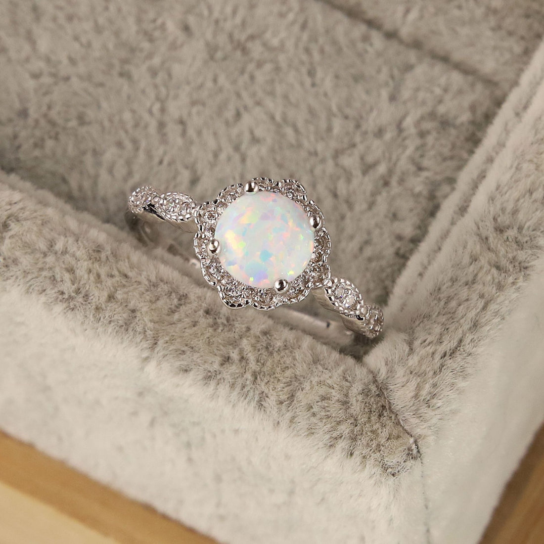 925 Sterling Silver Simple Opal Ring