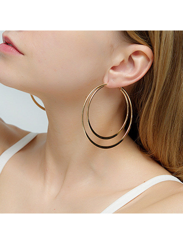 Exaggerated Geometric Double Layer Big Circle Earrings
