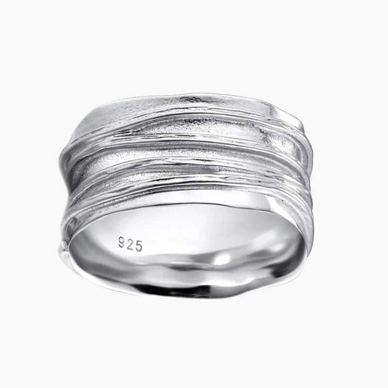 Wide Band Ring 925 Sterling Silver Ripple Thumb Ring