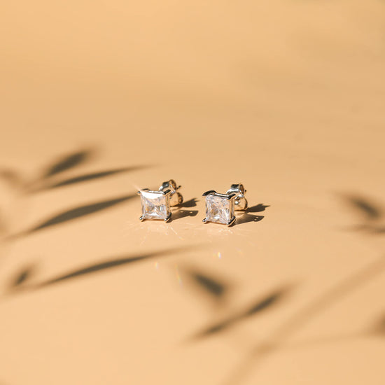 sterling silver stud earrings; carat square earrings; Eamti;