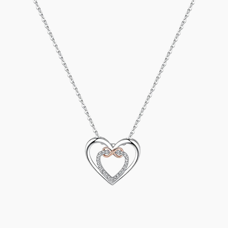 Nuova collana a doppio cuore in argento sterling 925